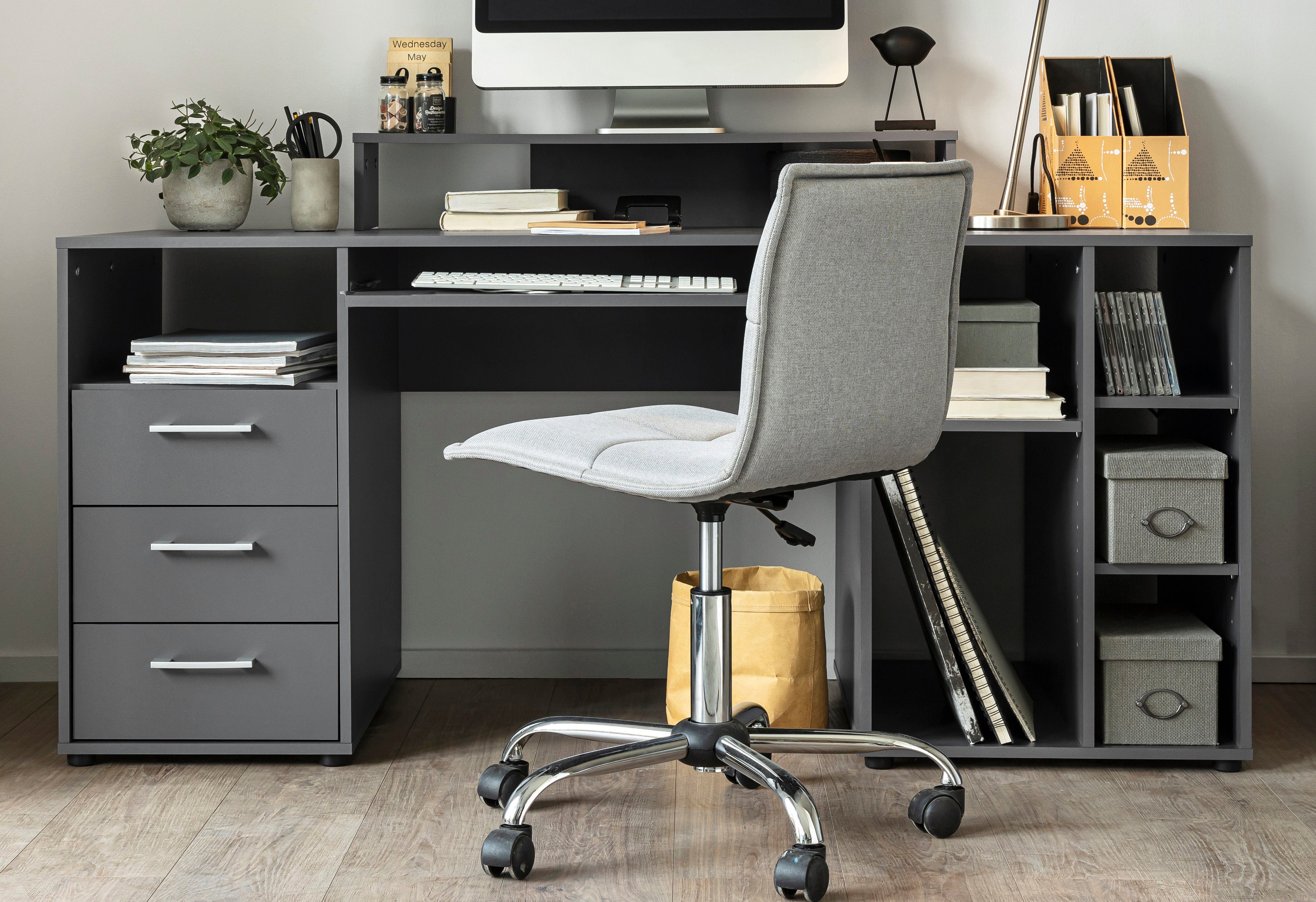 VOGL Möbelfabrik Schreibtisch "Timra", Tastaturauszug, Aufsatz & Towerfach, günstig online kaufen