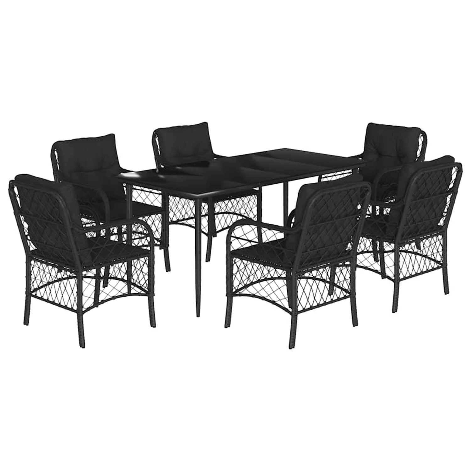 vidaXL 7-Tlg Garten-Essgruppe mit Kissen Schwarz Poly Rattan 3212100 günstig online kaufen