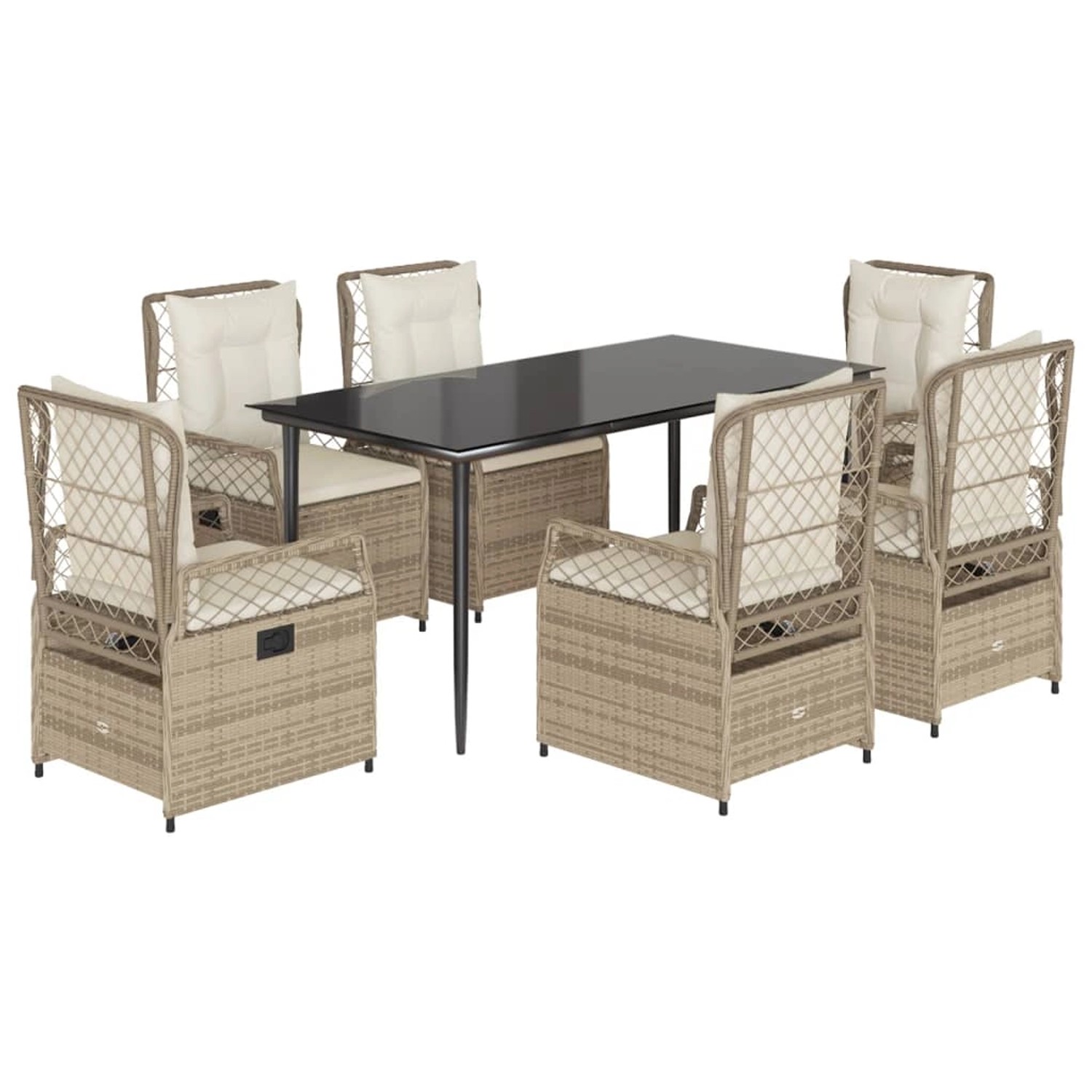 vidaXL 7-Tlg Garten-Essgruppe mit Kissen Beige Poly Rattan 3263017 günstig online kaufen