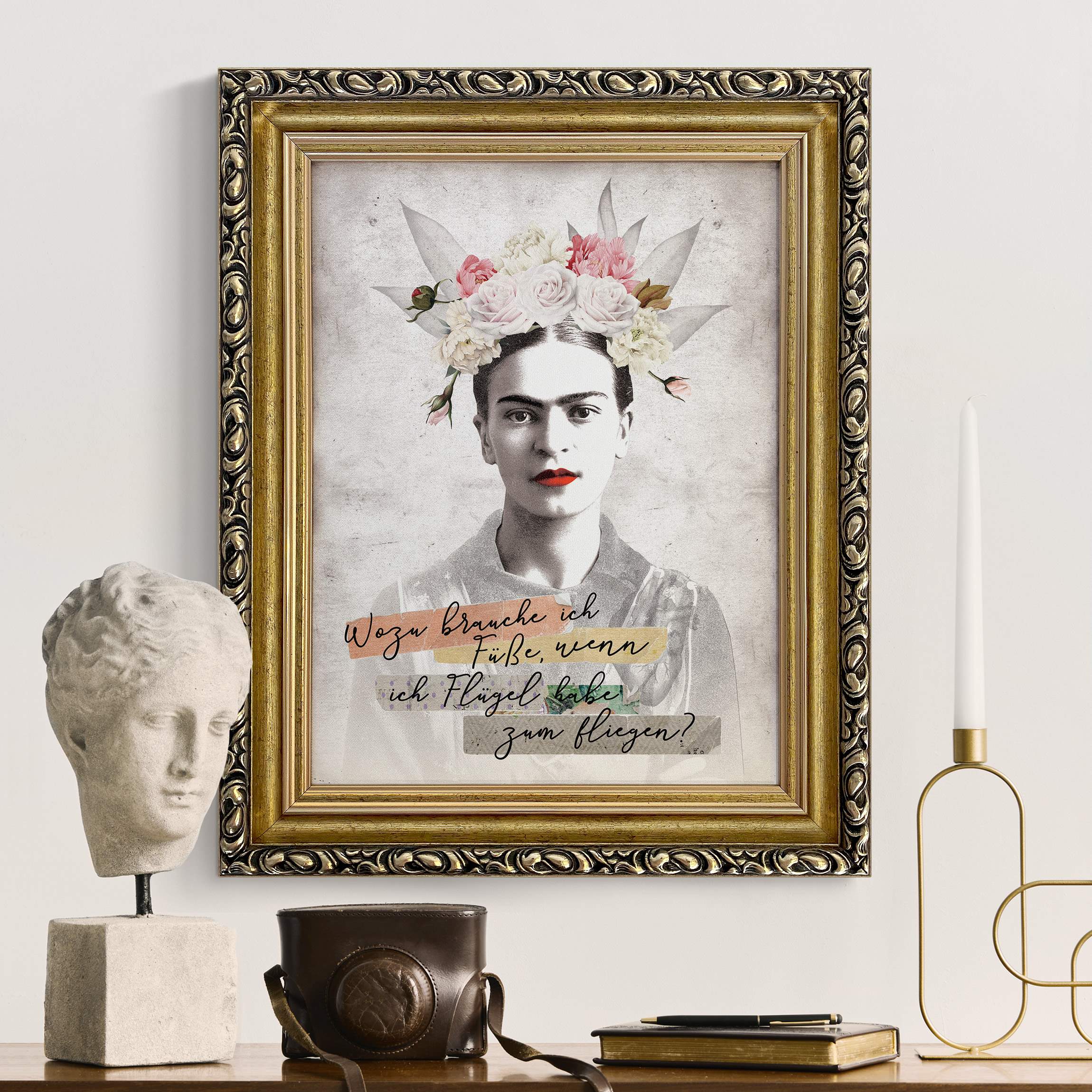 Gerahmtes Leinwandbild Frida Kahlo - Zitat günstig online kaufen