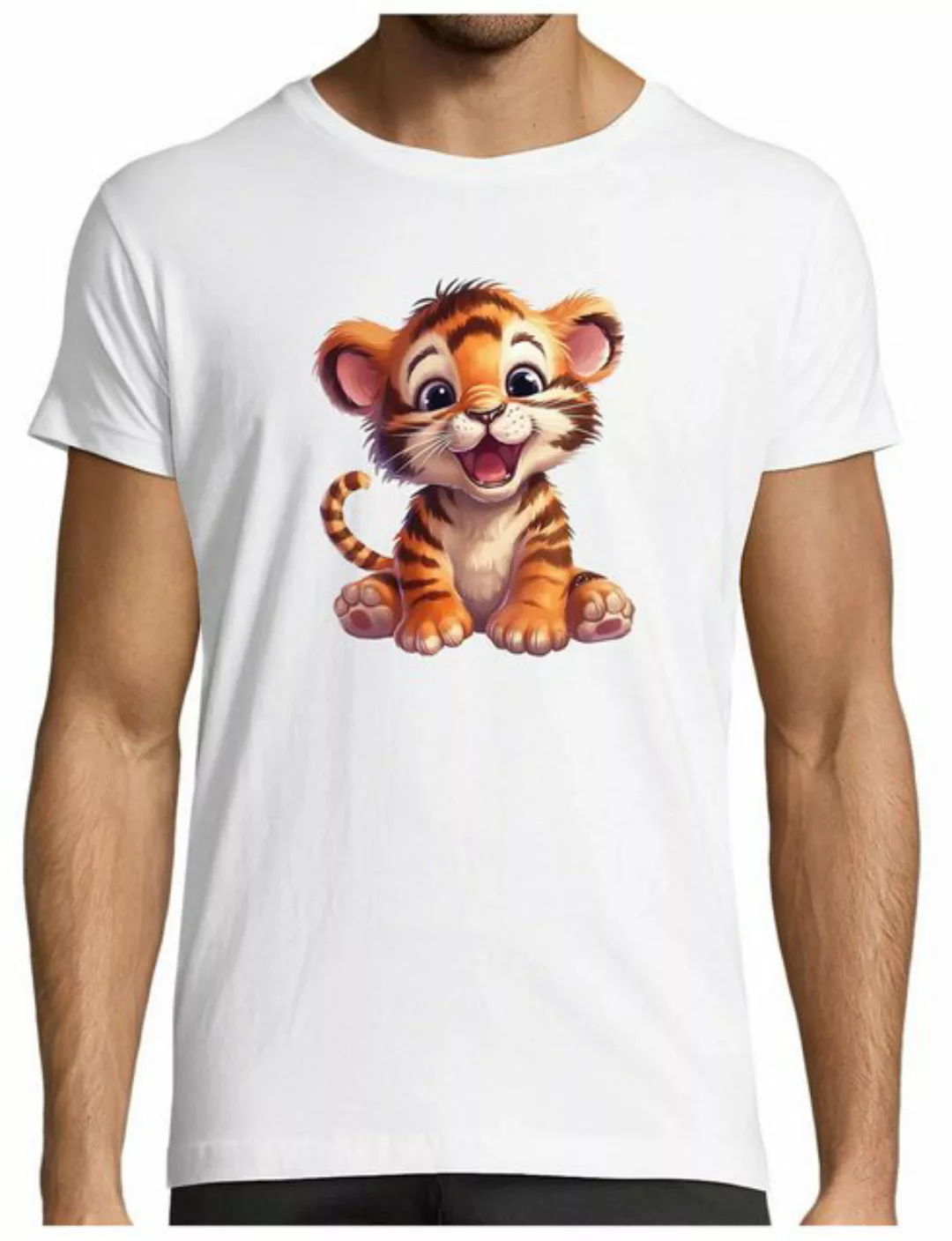 MyDesign24 T-Shirt Herren Print Shirt - Cartoon Tiger Brustprint Baumwollsh günstig online kaufen