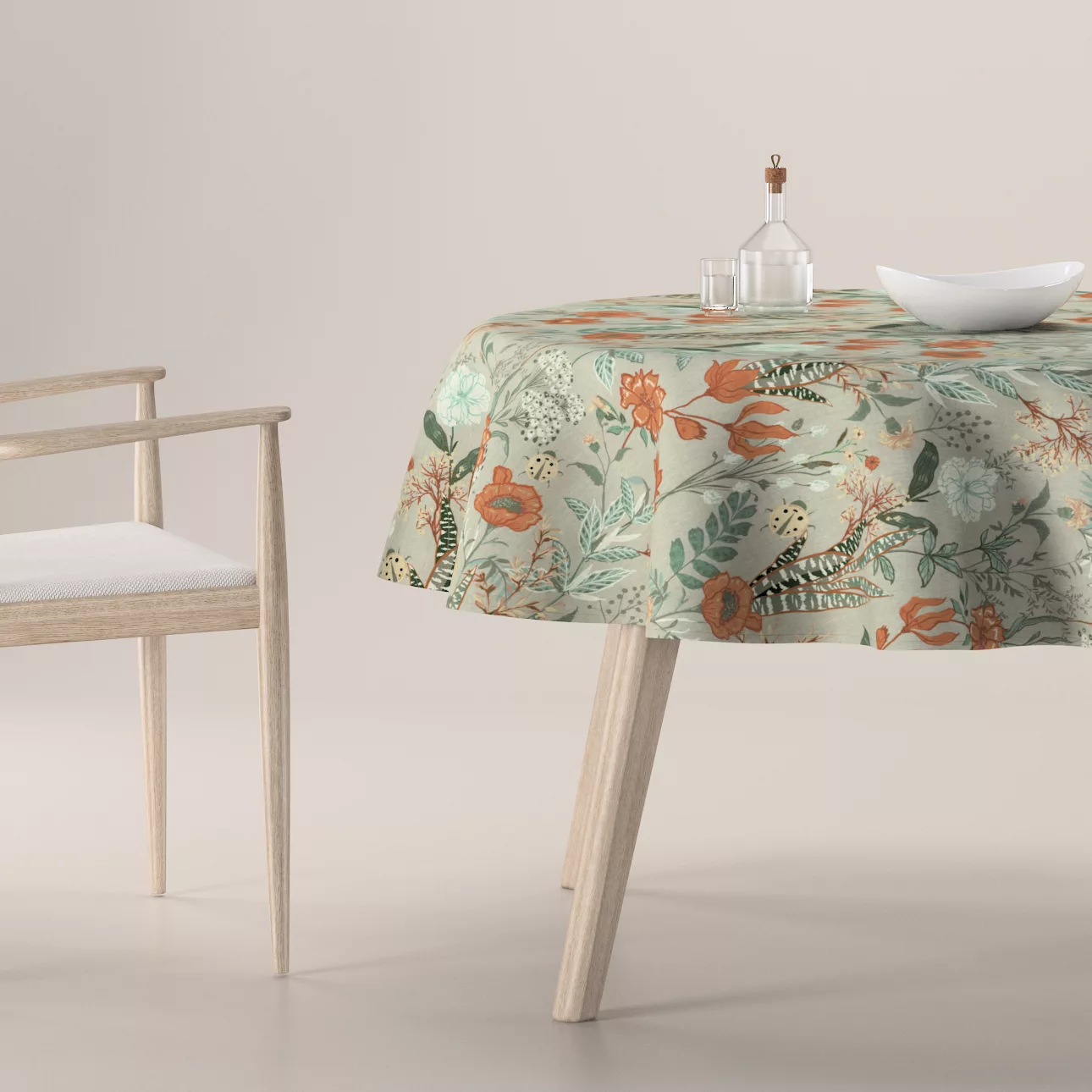 Runde Tischdecke, grau-orange-grün, Flowers (143-70) günstig online kaufen