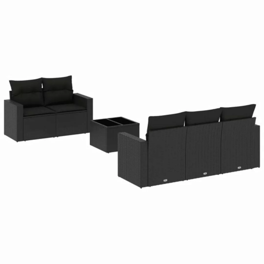 vidaXL Sofaelement 6-tlg. Garten-Sofagarnitur mit Kissen Schwarz Poly Ratta günstig online kaufen