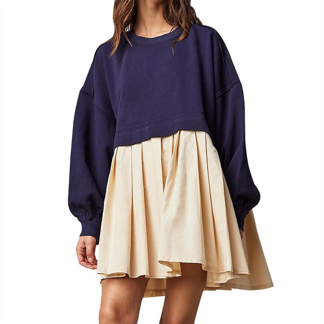 RUZU UG Dirndl Sweatshirt Kleid gefälschtes zweiteiliges einfarbige passend günstig online kaufen