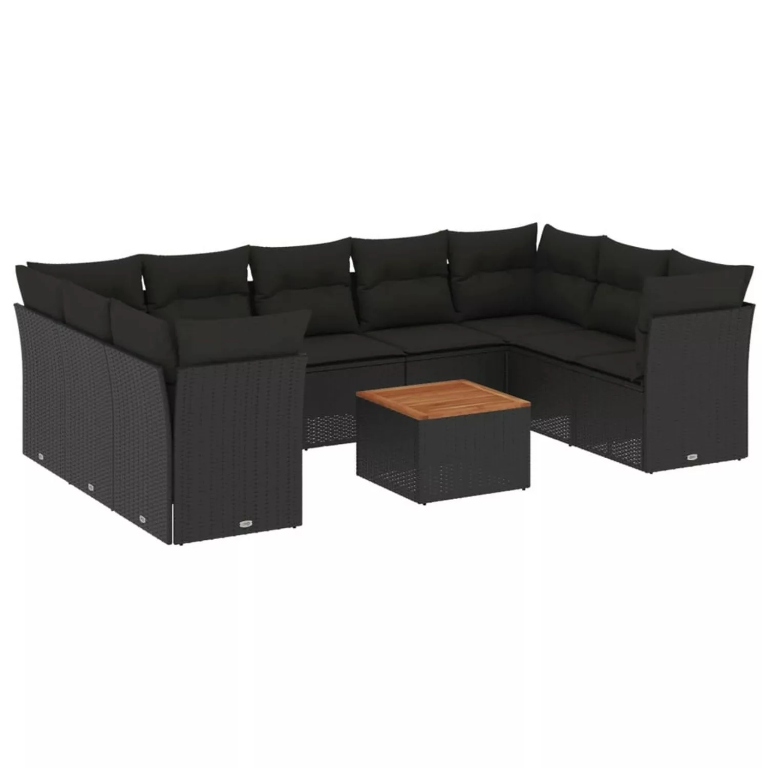 vidaXL 10-tlg Garten-Sofagarnitur mit Kissen Schwarz Poly Rattan Modell 74 günstig online kaufen