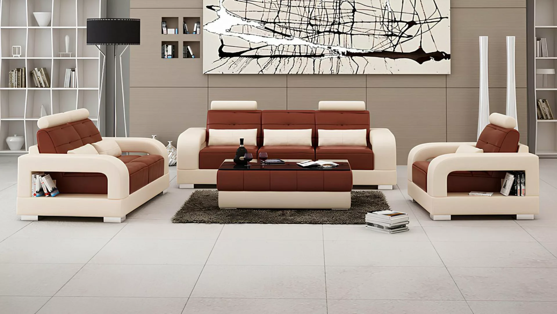 JVmoebel Sofa Ledersofa Couch Sofagarnitur 3+2+1 Sitzer Garnitur Design Mod günstig online kaufen