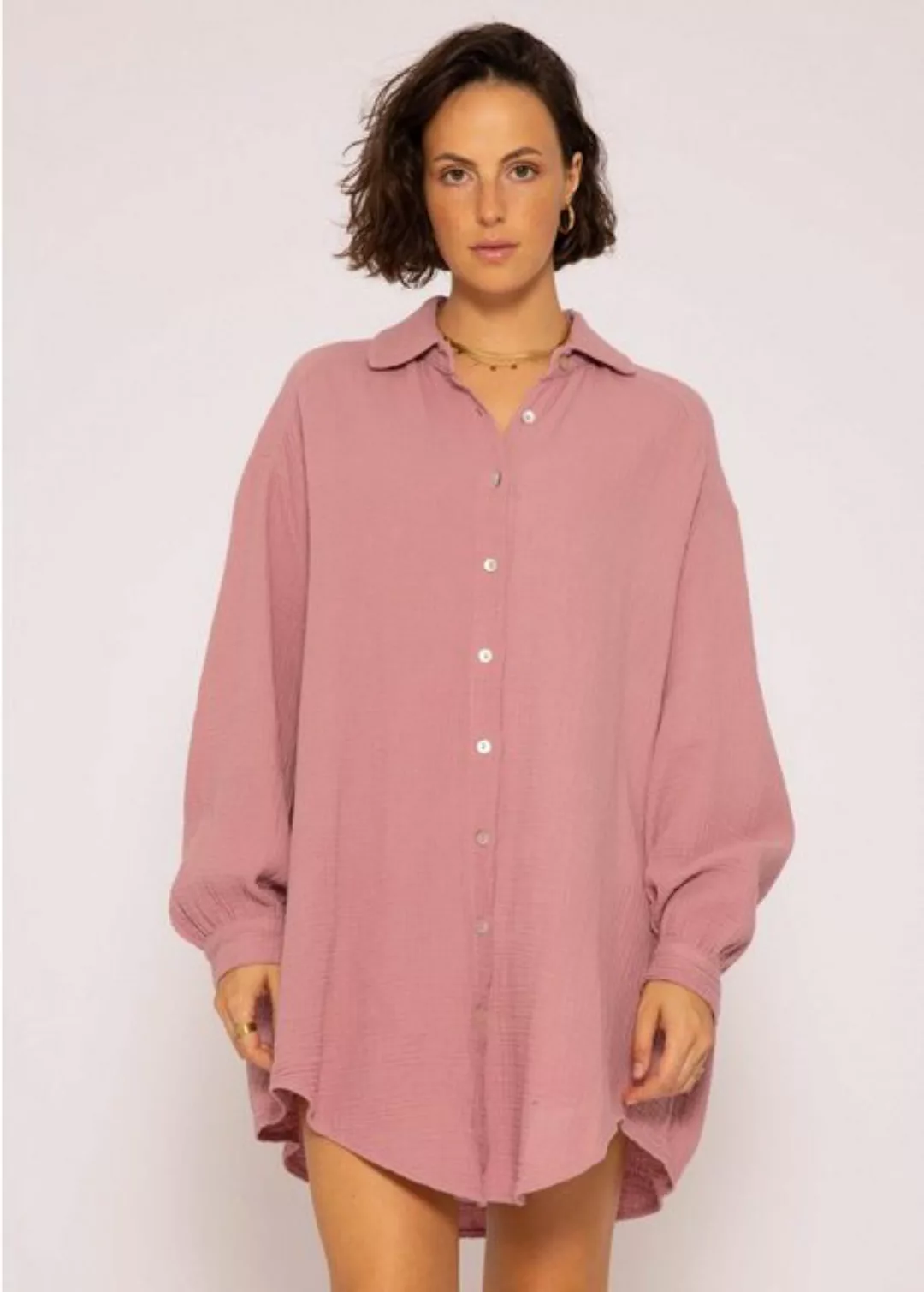 SASSYCLASSY Longbluse Oversize Musselin Bluse Damen Langarm Elegant Hemdblu günstig online kaufen