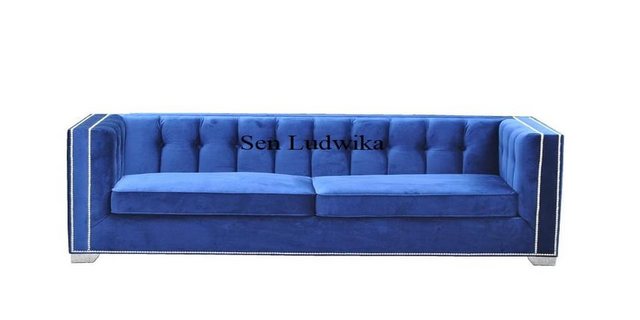 Xlmoebel Sofa Neu Blaues Chesterfield Sofa mit Textilbezug für drei Persone günstig online kaufen