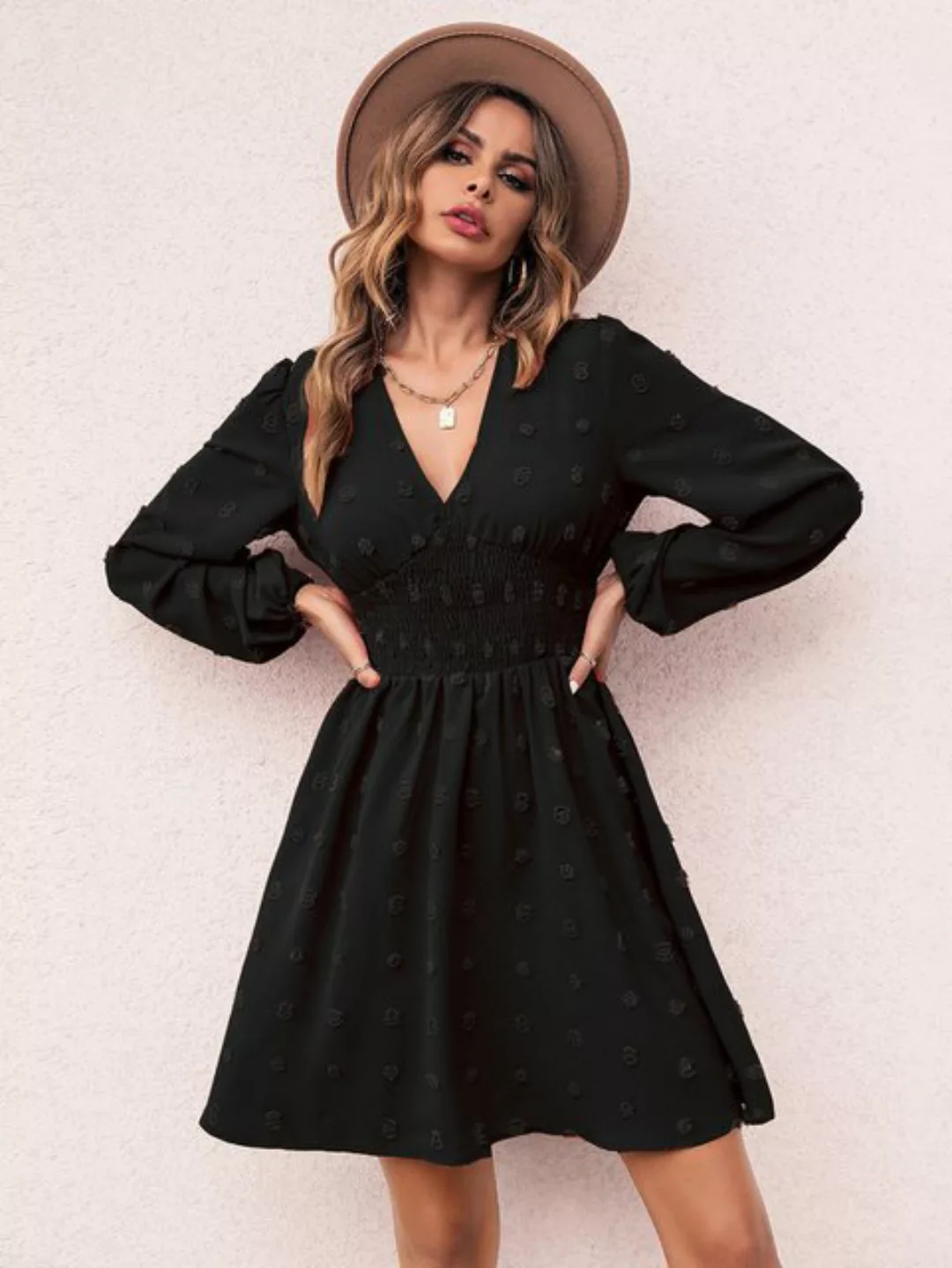 RUZU UG Abendkleid Damen kleid Bedrucktes V-Ausschnitt A-Linien-Rock Freize günstig online kaufen