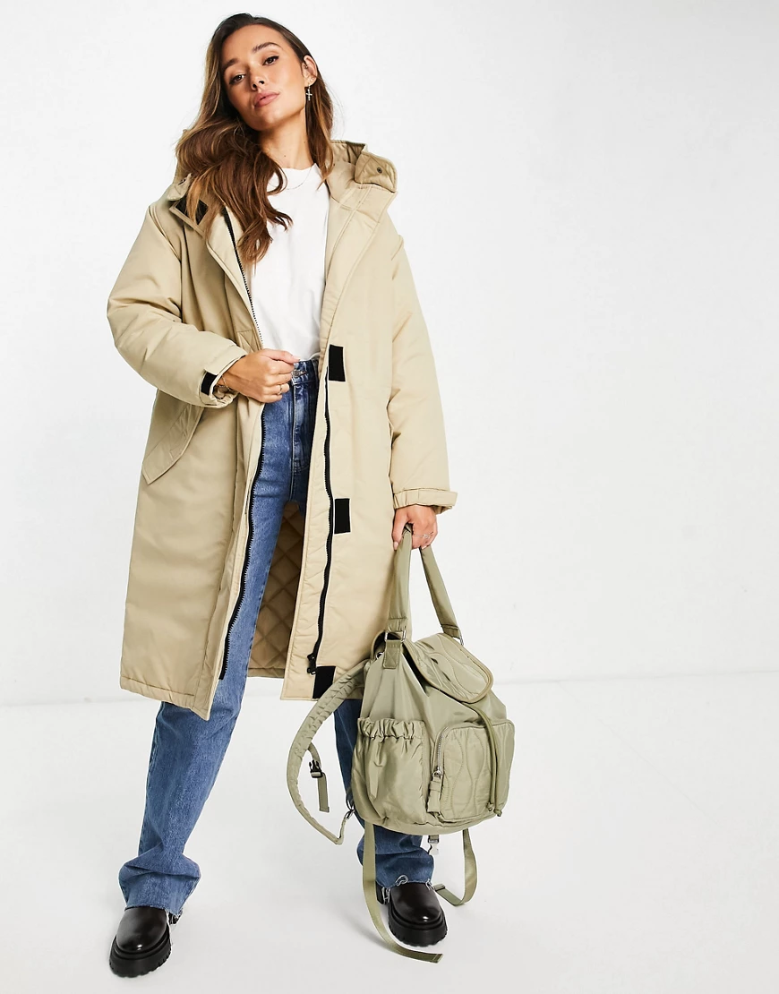 ASOS DESIGN – Oversize-Parka in Steingrau-Neutral günstig online kaufen