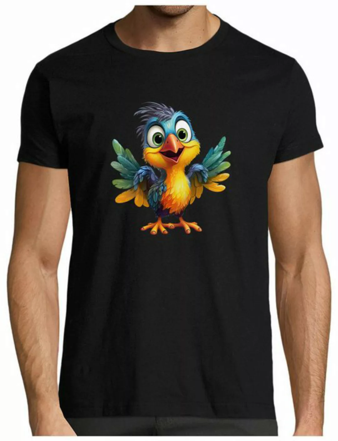 MyDesign24 T-Shirt Herren Print Shirt - Cartoon bunter Paradies Vogel Brust günstig online kaufen