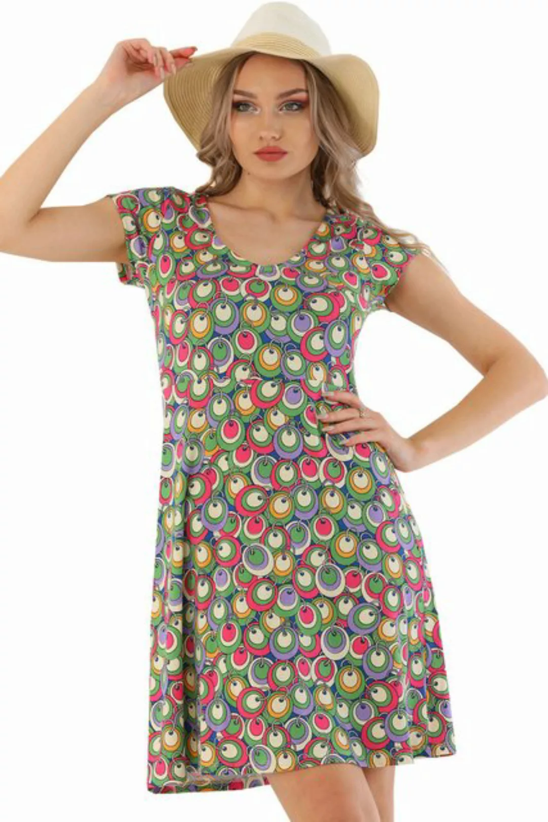 Bongual Sommerkleid Sommerkleid kurze Ärmel mit Vintage Kreise-Muster günstig online kaufen