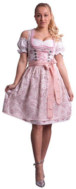 Entari Dirndl 534GT Trachtenkleid Cremeweiß mit Rosa geblümt (3tlg) günstig online kaufen