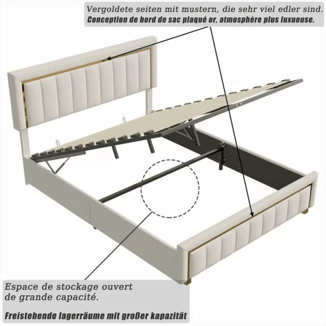 FUROKOY Polsterbett Doppelbett aus Samtstoff mit vertikalen Streifen&goldge günstig online kaufen