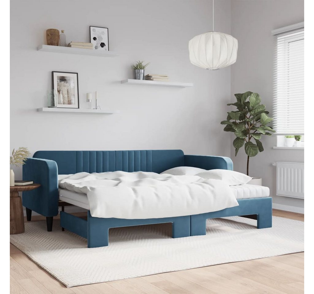 vidaXL Gästebett Gästebett Tagesbett Ausziehbar mit Matratzen Blau 90x200 c günstig online kaufen