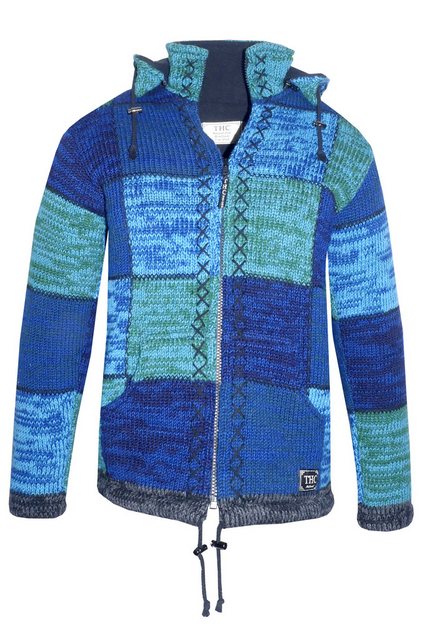 Mein Style Strickjacke Schafwollstrickjacke blaue Quadrate 806 (1 Stück, 1- günstig online kaufen