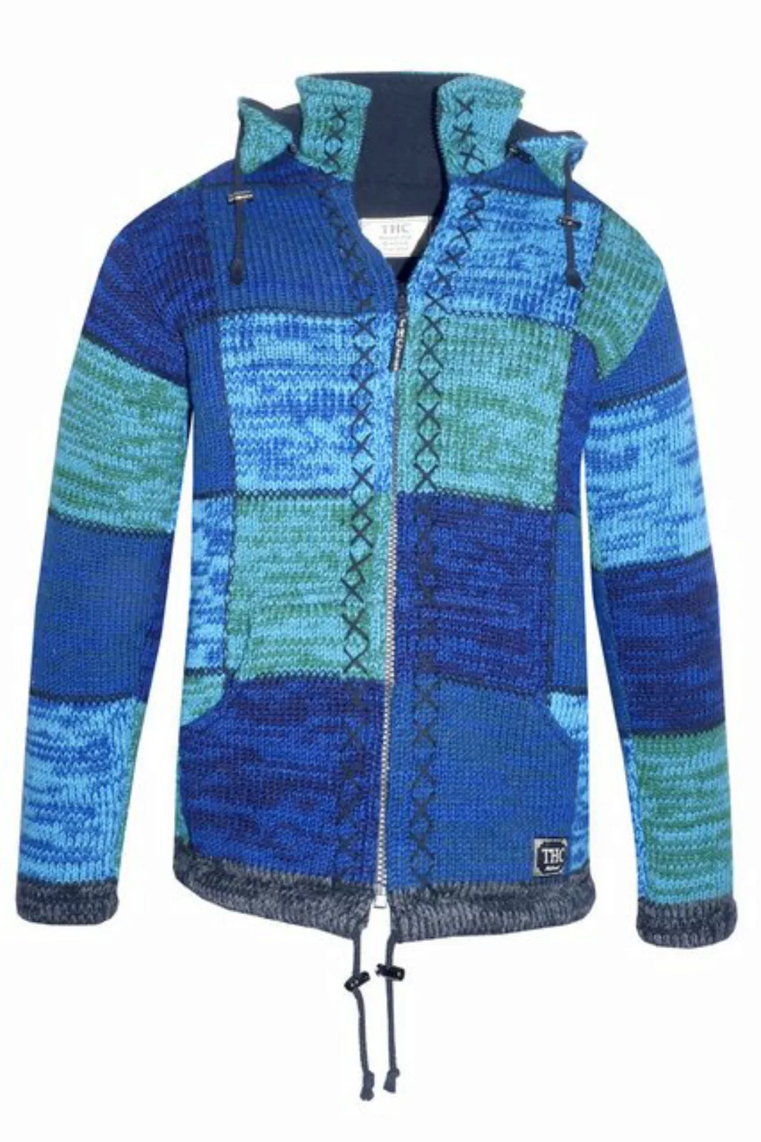 THC Natural Line Strickjacke Schafwollstrickjacke blaue Quadrate 806 (1 Stü günstig online kaufen