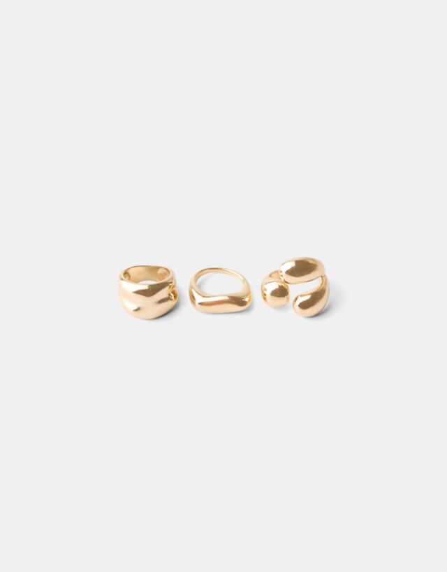 Bershka 3er-Pack Ringe Signature Edition Damen S Gold günstig online kaufen