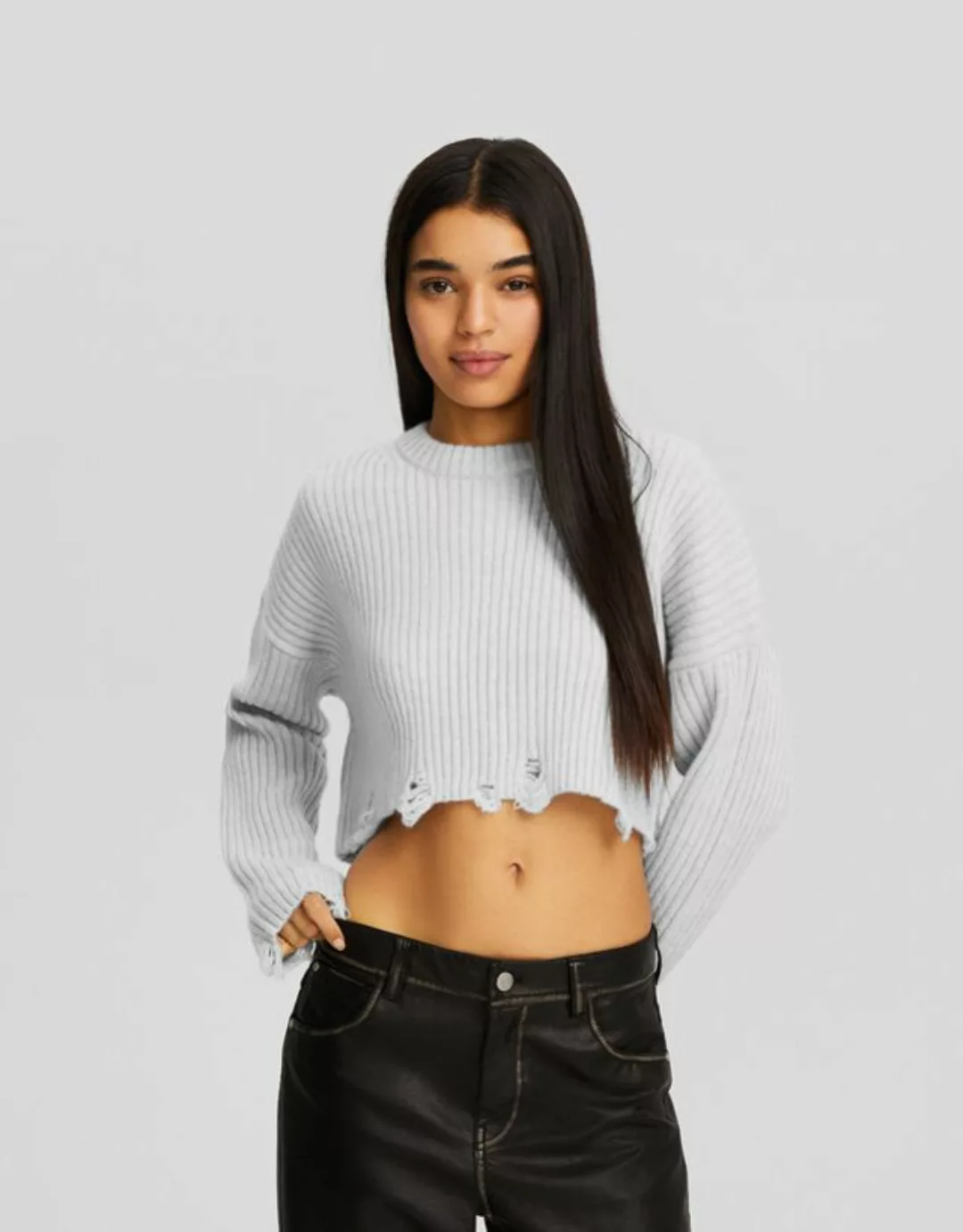 Bershka Pullover Mit Rissen Damen Xs Grau günstig online kaufen