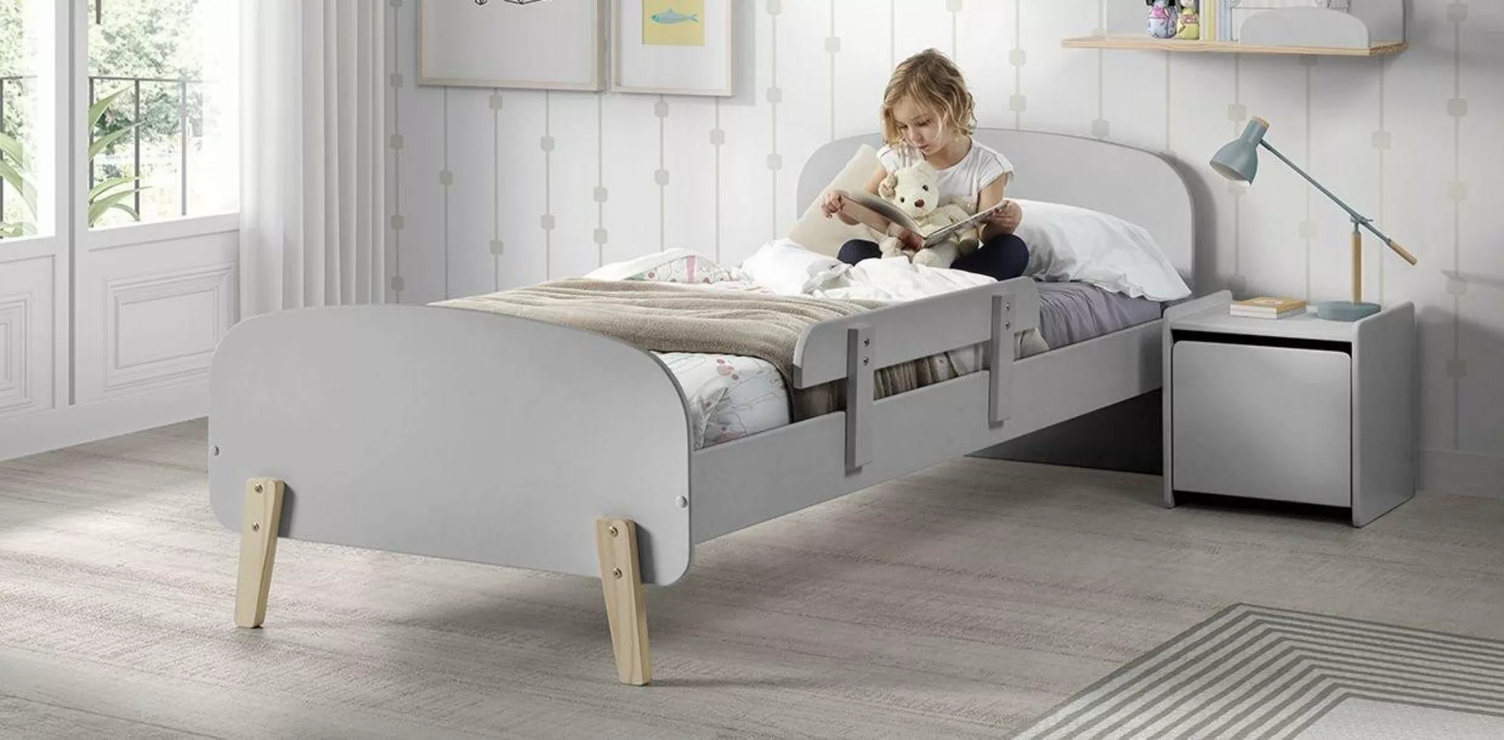 Natur24 Bett Kiddy Set aus Bett, Absturzschutz Lattenrost und Nachtkonsle i günstig online kaufen