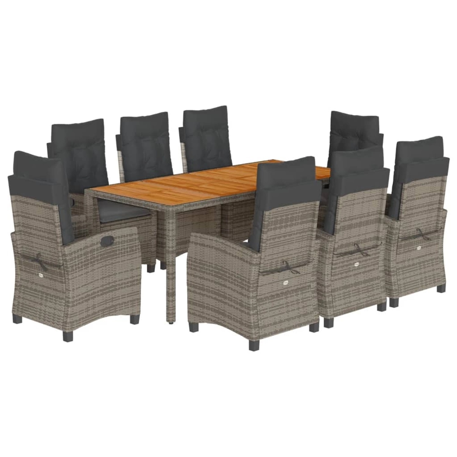 vidaXL 9-Tlg Garten-Essgruppe mit Kissen Grau Poly Rattan 3212678 günstig online kaufen