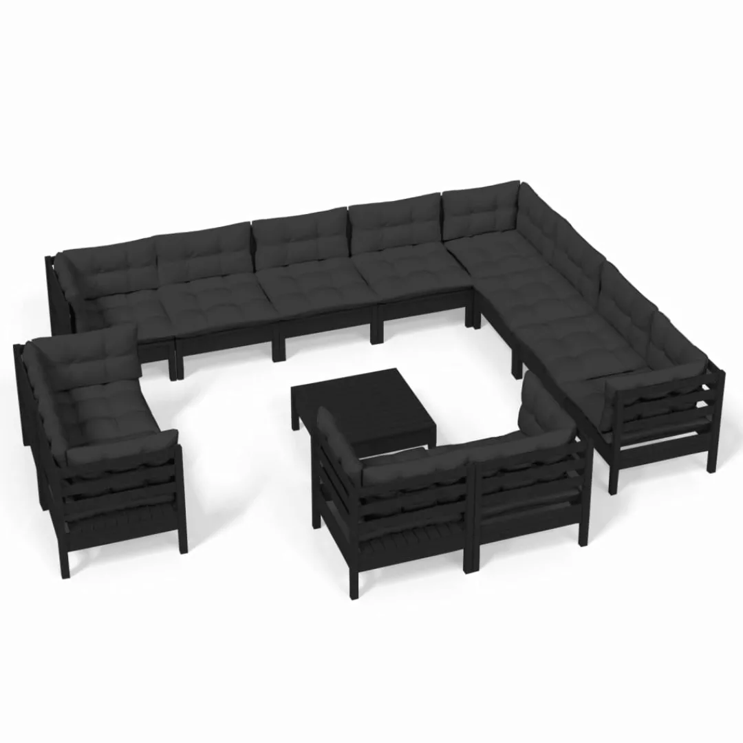 13-tlg. Garten-lounge-set Mit Kissen Schwarz Massivholz Kiefer günstig online kaufen