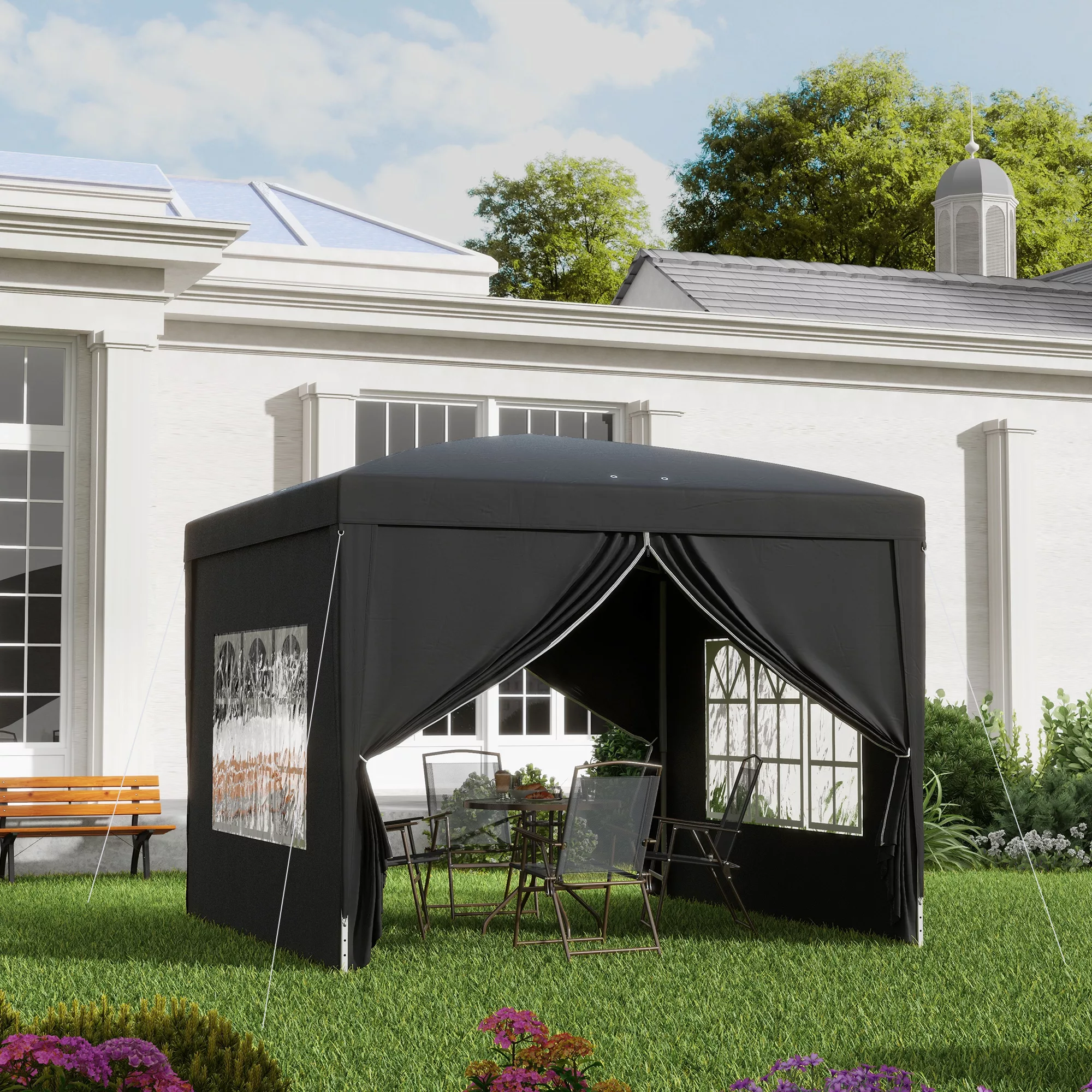 Outsunny Pavillon ca.3x3m, wasserabweisend Stabil Winterfest Pop-up Faltpav günstig online kaufen