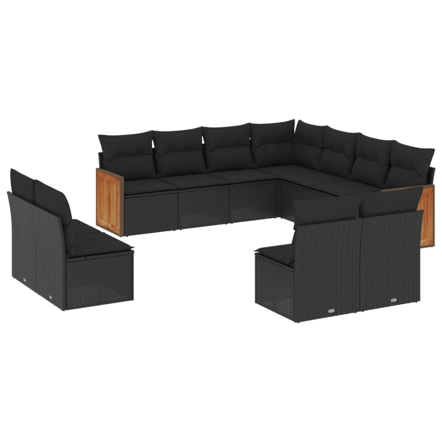 vidaXL 11-tlg Garten-Sofagarnitur mit Kissen Schwarz Poly Rattan Modell 66 günstig online kaufen