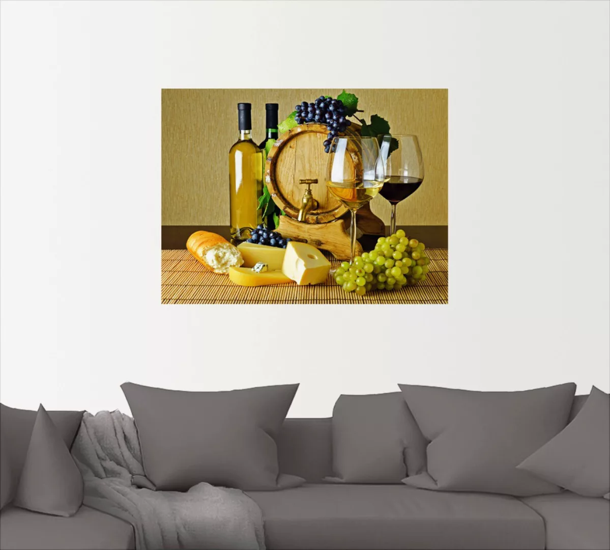 Artland Wandbild "Käse, Wein und Trauben", Lebensmittel, (1 St.), als Alubi günstig online kaufen
