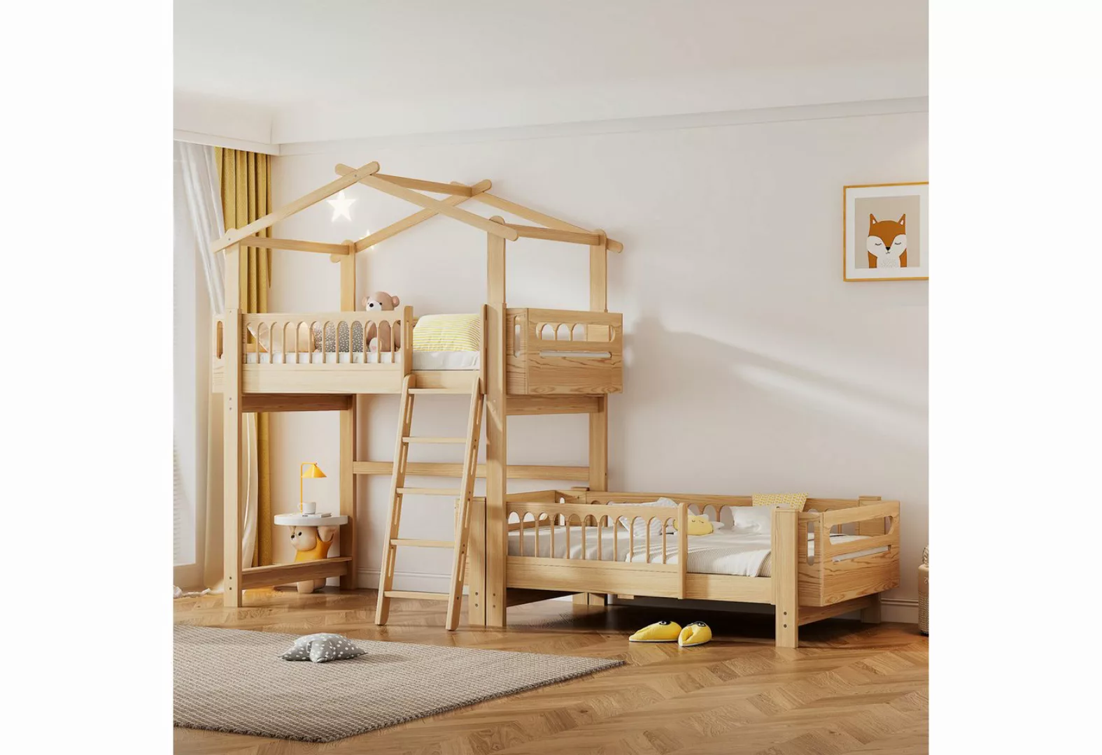 WISHDOR Etagenbett Hausbett, Kinderbett Holzbett herausnehmbares Unterbett günstig online kaufen