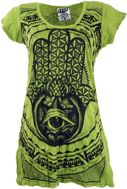 Guru-Shop T-Shirt Sure Long Shirt, Minikleid Fatimas Hand - lemon Festival, günstig online kaufen