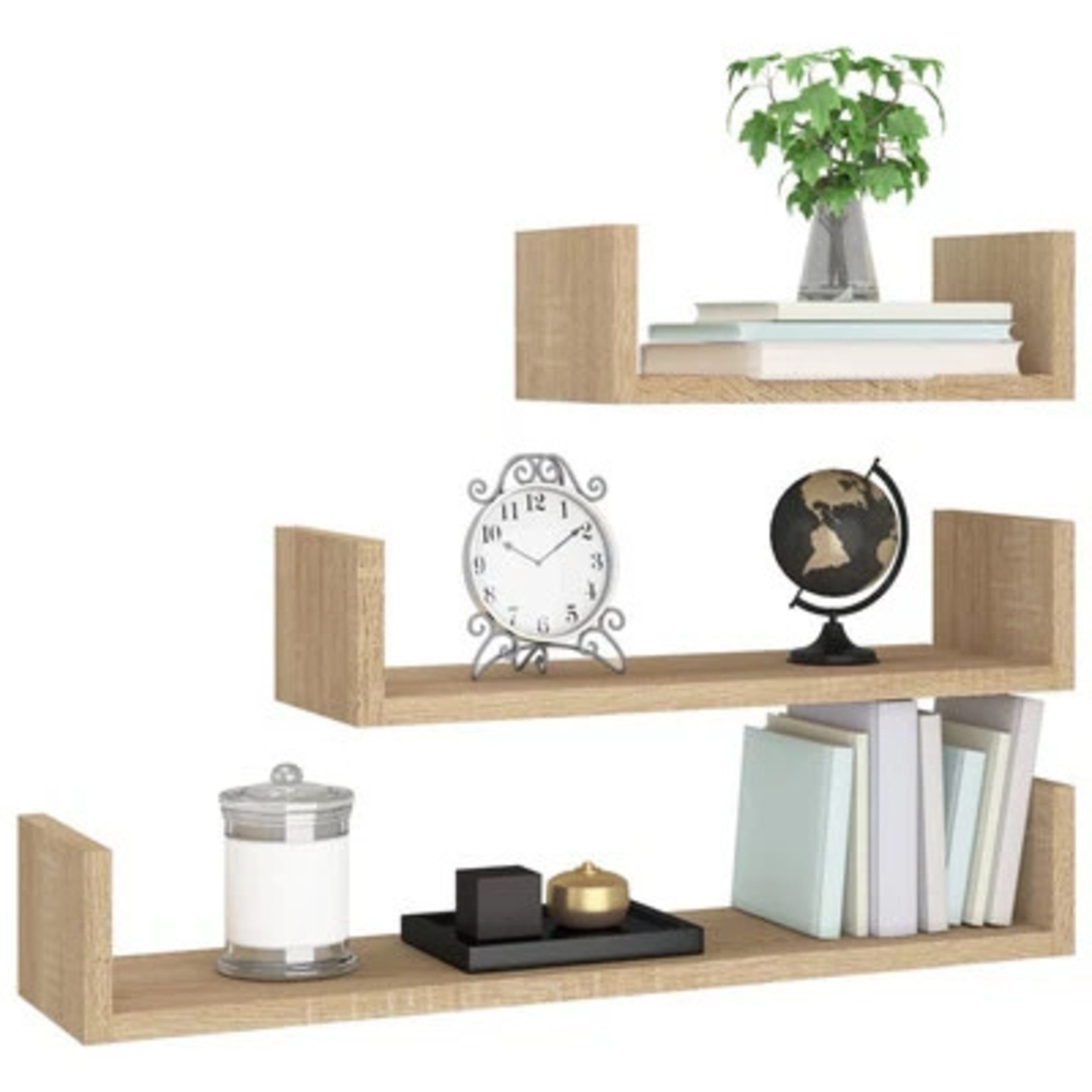 Holz Lichter Wandregal Wandregal-Set 3-teilig Sonoma-Eiche günstig online kaufen