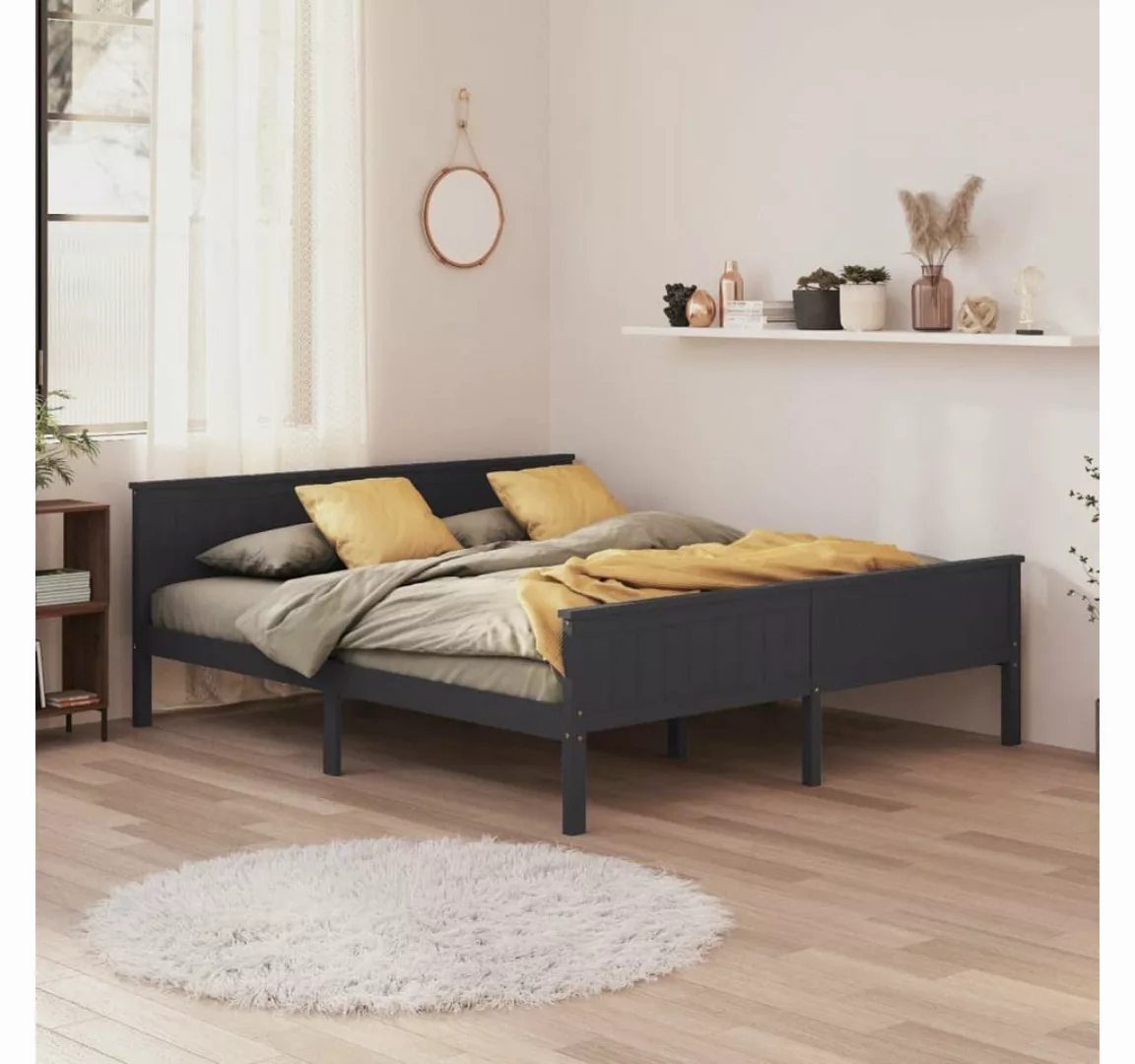 furnicato Bett Massivholzbett Grau Kiefer 200x200 cm günstig online kaufen