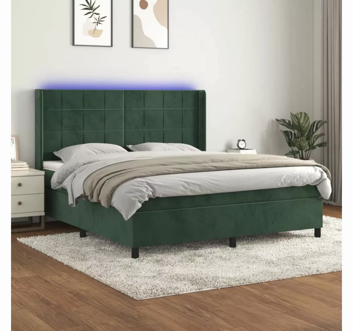 vidaXL Boxspringbett Boxspringbett mit Matratze und LED Samt (180 x 200 cm, günstig online kaufen