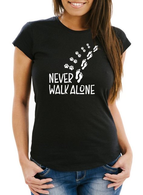 MoonWorks Print-Shirt Damen T-Shirt Never walk alone Hund Pfoten Hundepfote günstig online kaufen