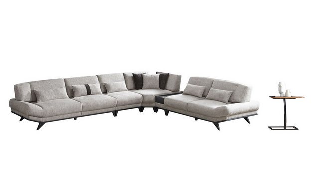 JVmoebel Ecksofa Weiße Wohnzimmer Garnitur Ecksofa L-Form Couch Beistelltis günstig online kaufen