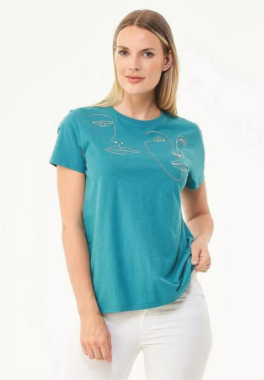 ORGANICATION T-Shirt Women's Embroidered T-shirt in Petrol Green günstig online kaufen