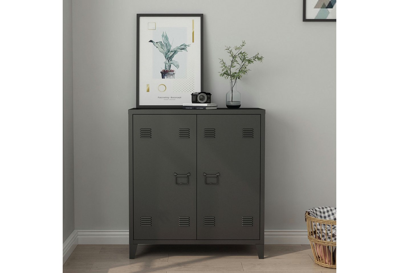 en.casa Aktenschrank »Oripää« mit 2 Türen Stahl 90x80x33 cm Schwarz günstig online kaufen