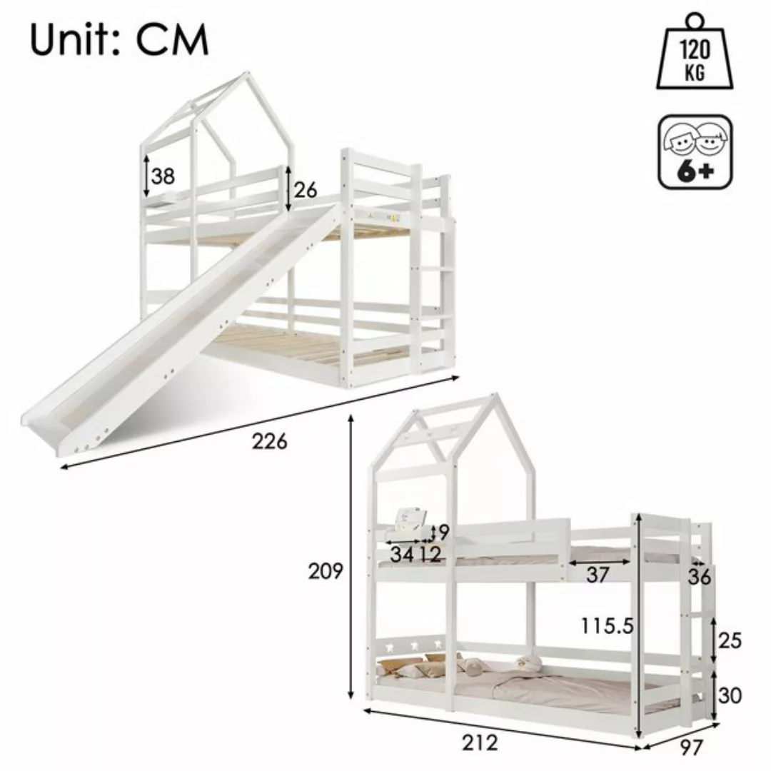 OKWISH Etagenbett Kinderbett (Hausbett mit Stauraum unter der Treppe 90x200 günstig online kaufen