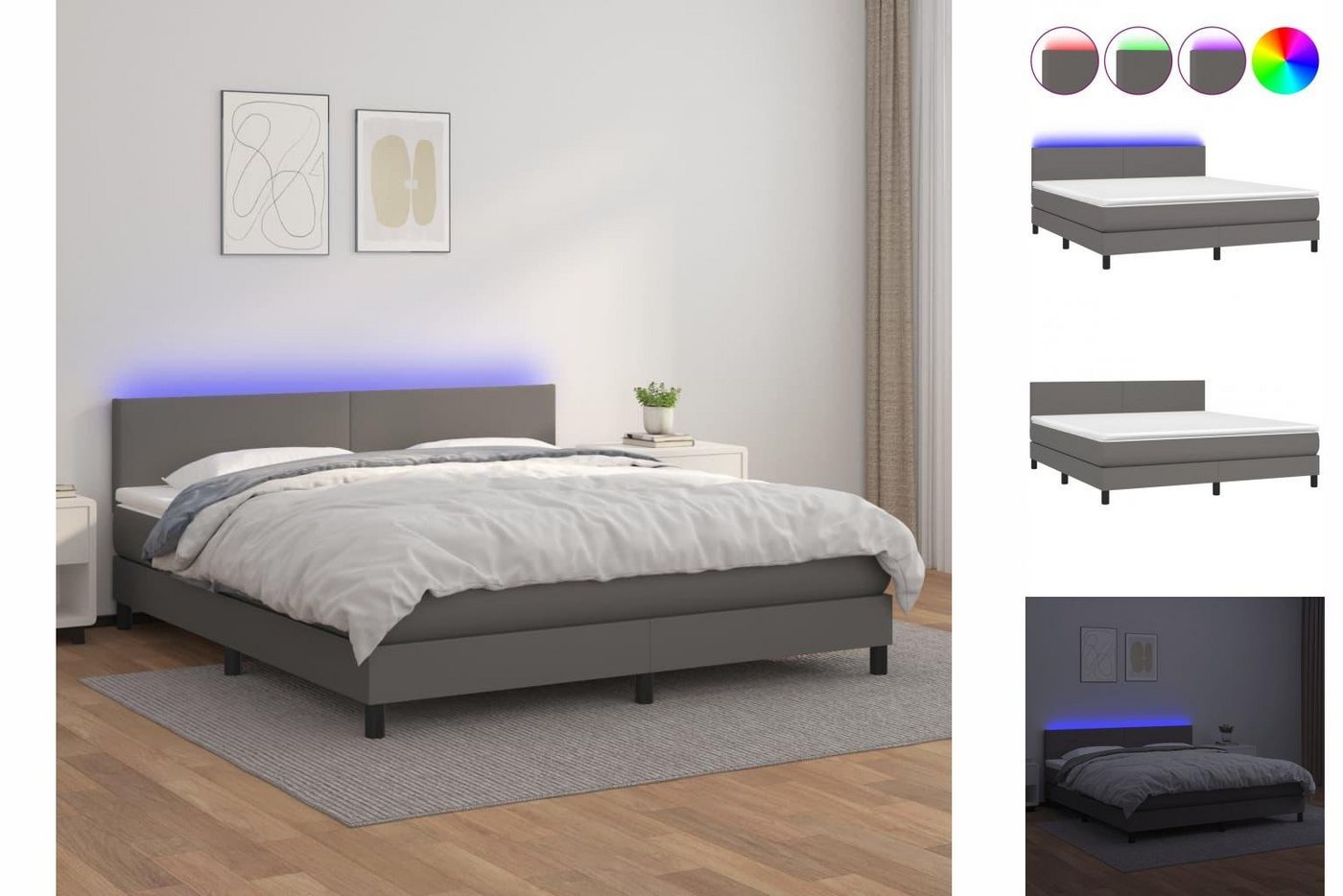 vidaXL Bettgestell Boxspringbett mit Matratze LED Grau 160x200 cm Kunstlede günstig online kaufen