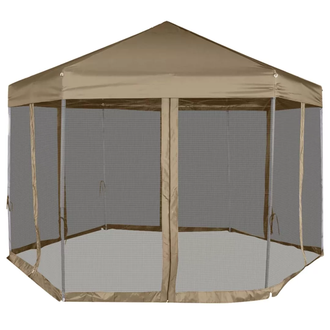 Vidaxl Faltpavillon Mit Seitenwänden Sechseckig 3,6x3,1m Taupe 220g/m² günstig online kaufen