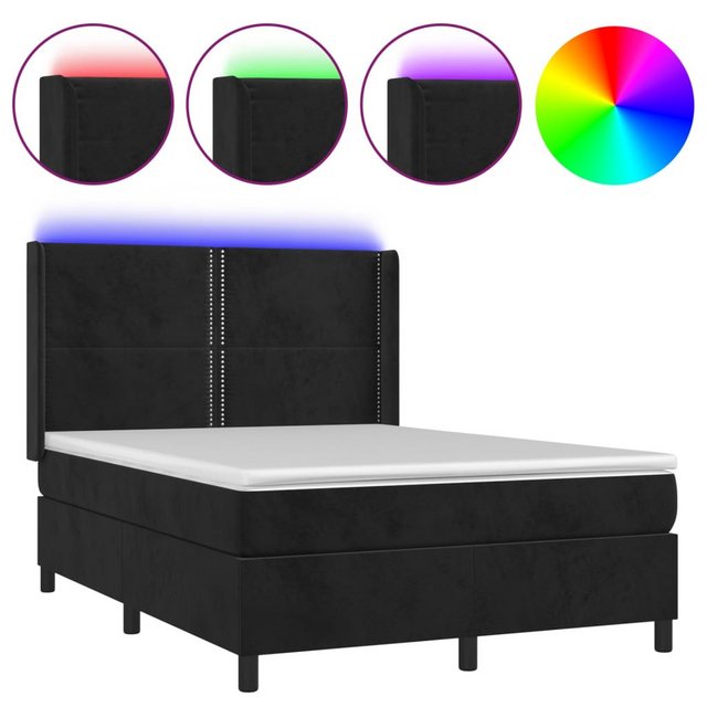 vidaXL Boxspringbett Boxspringbett mit Matratze und LED Samt (140 x 190 cm, günstig online kaufen