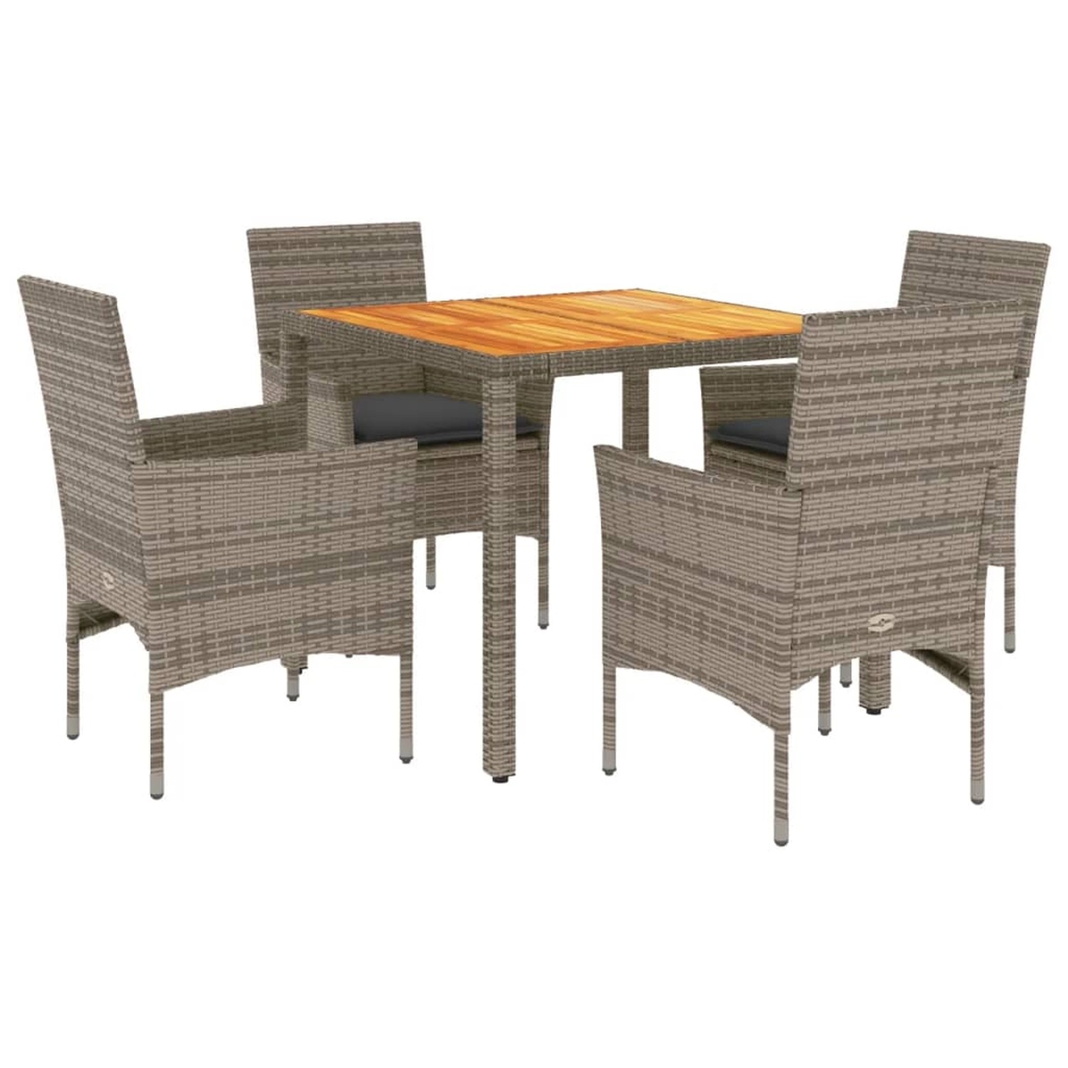vidaXL 5-Tlg Garten-Essgruppe mit Kissen Grau Poly Rattan Akazie 3278676 günstig online kaufen