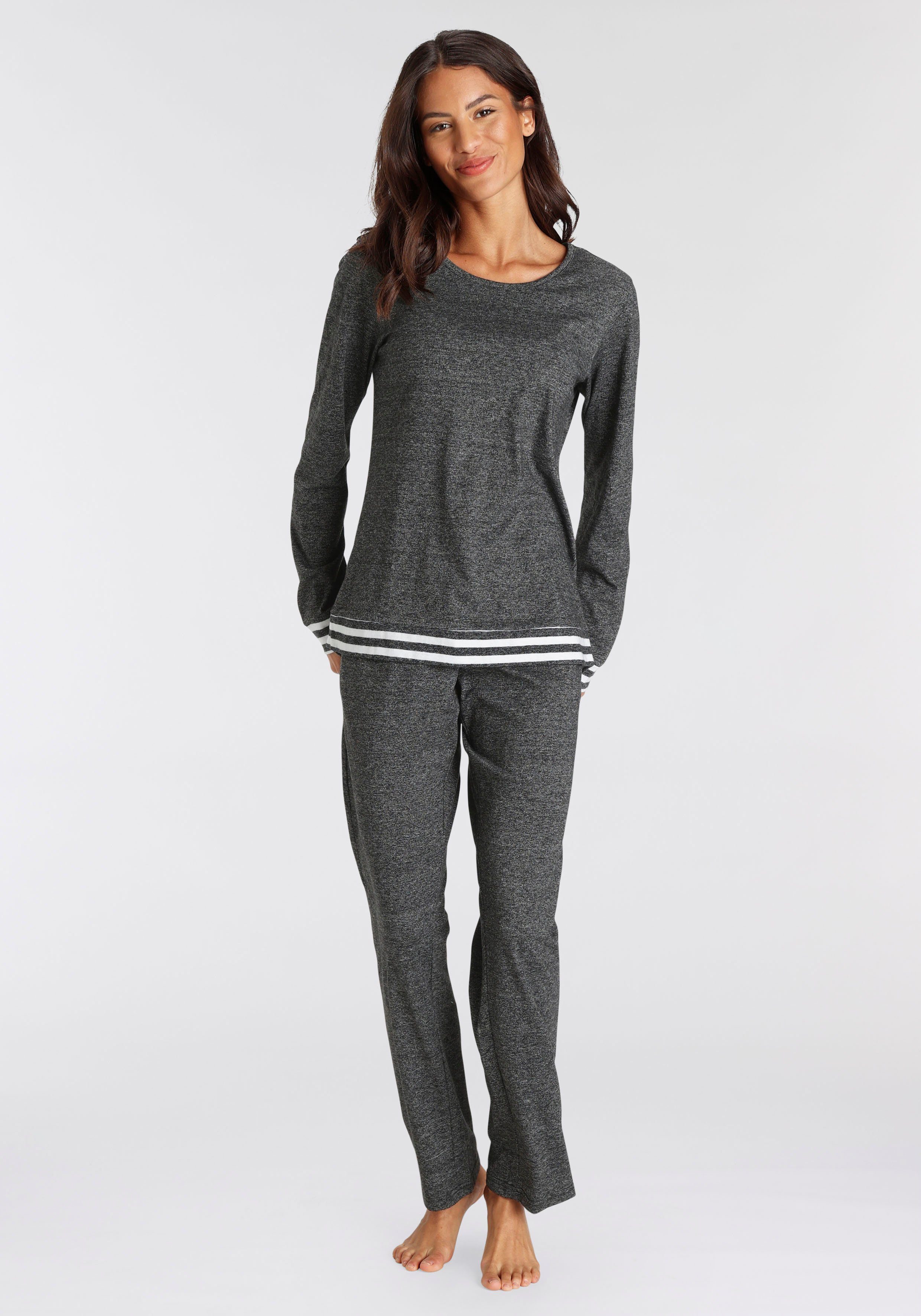 Vivance Dreams Pyjama, (2 tlg.), mit gestreiften Bündchen günstig online kaufen