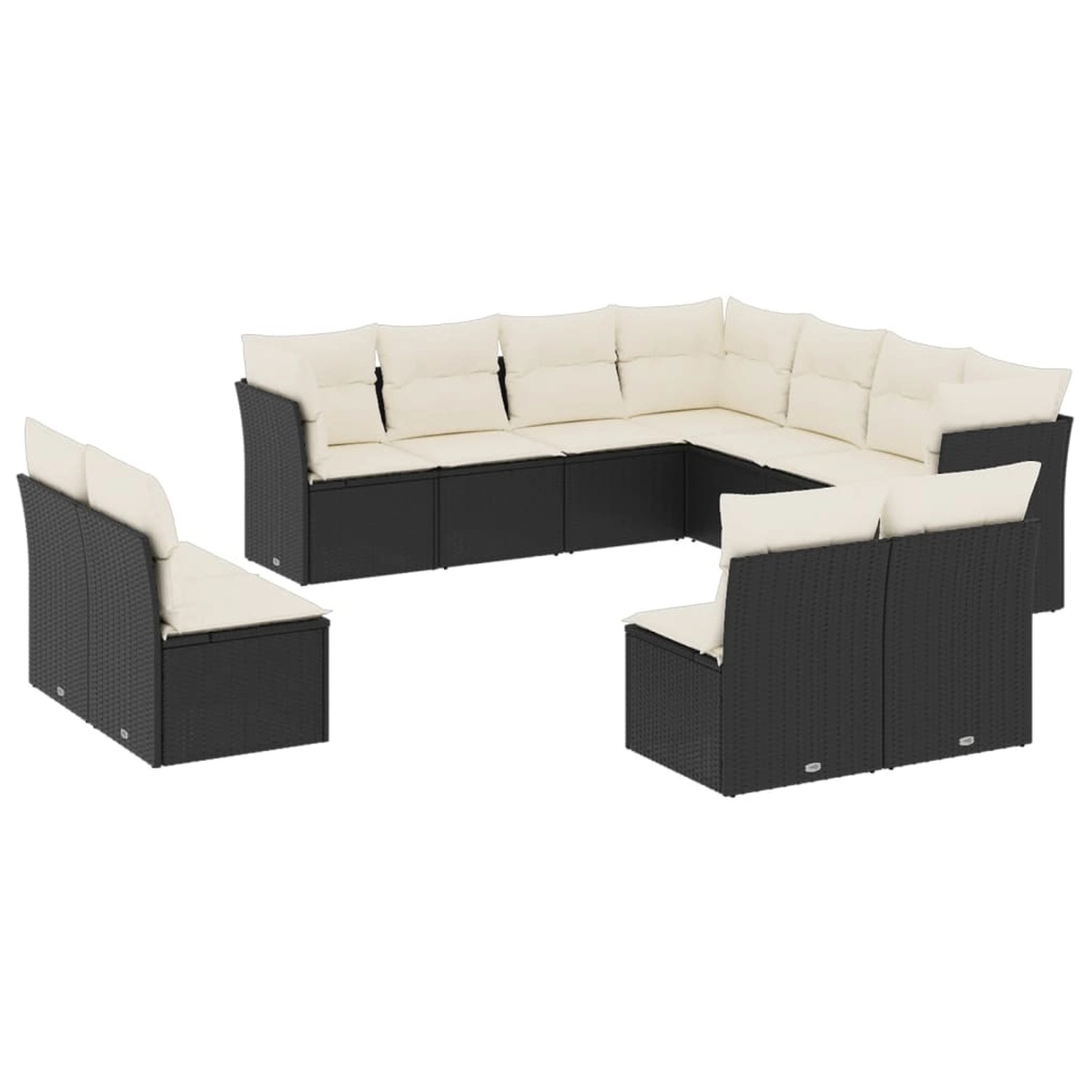 vidaXL 11-Tlg Garten-Sofagarnitur mit Kissen Schwarz Poly Rattan 3249655 günstig online kaufen