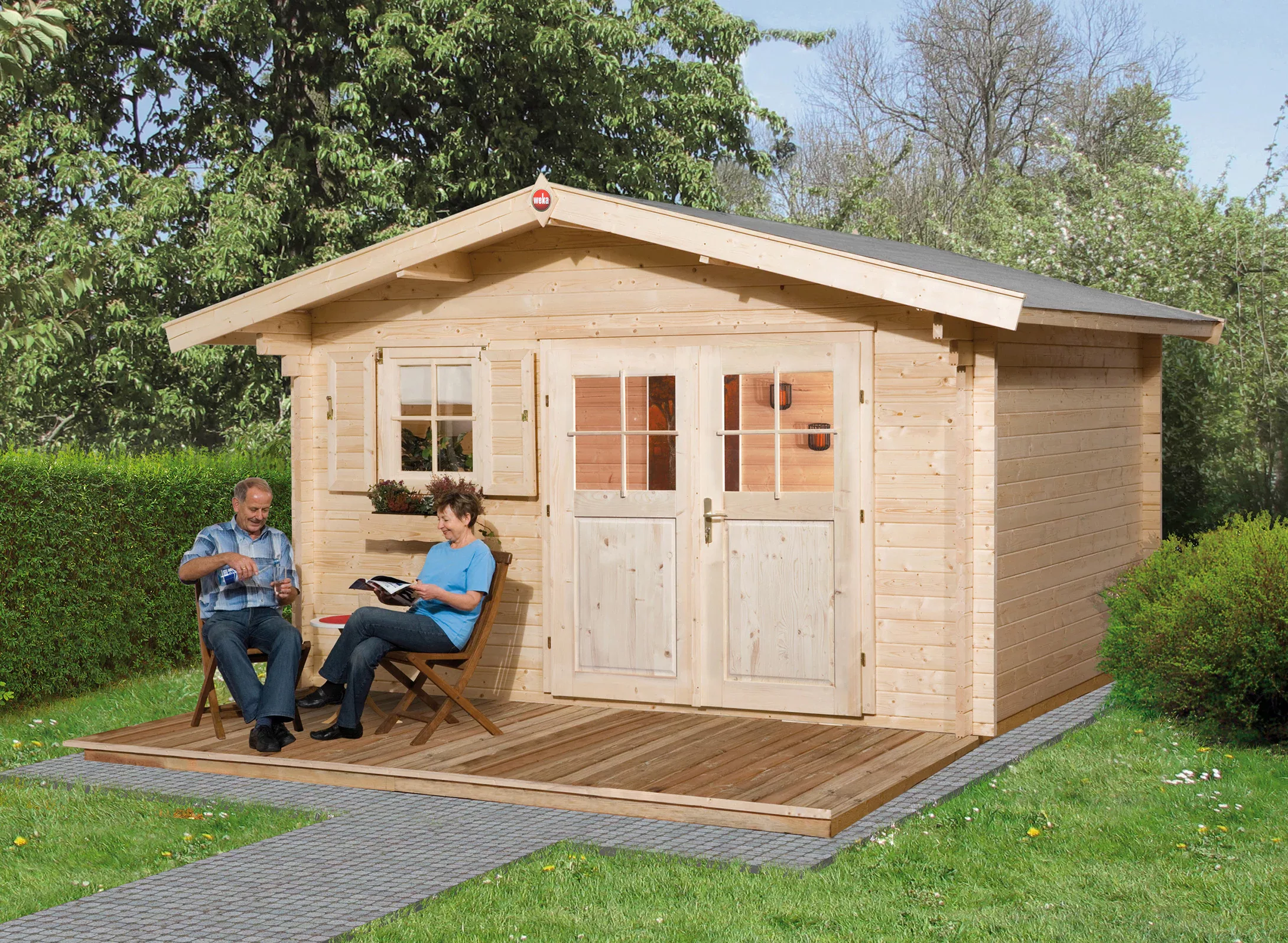 Weka Holz-Gartenhaus Verona Satteldach Unbehandelt 380 cm x 370 cm günstig online kaufen