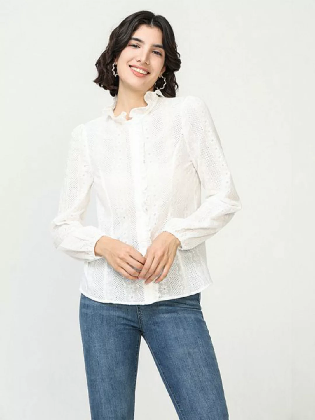 LAPA PLUS Shirtbluse Langarm Hemdbluse Rüschenbluse Elegant Blusenshirt mit günstig online kaufen