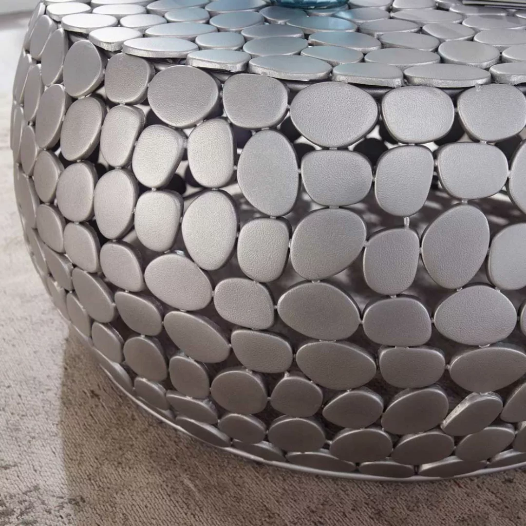 Aluminium Couchtisch in Silberfarben runder Tischplatte günstig online kaufen