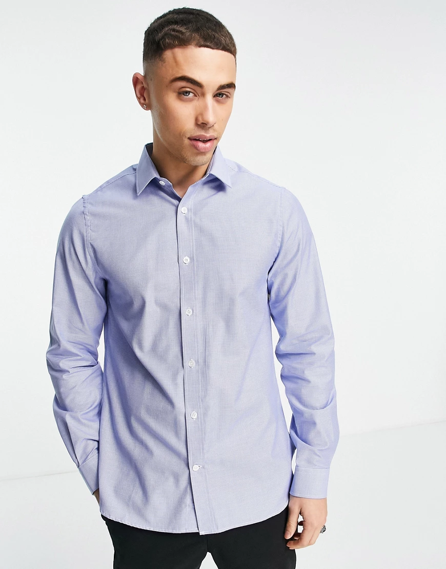 Ben Sherman – Formelles Hemd in Blau mit kleinem Hahnentrittmuster günstig online kaufen