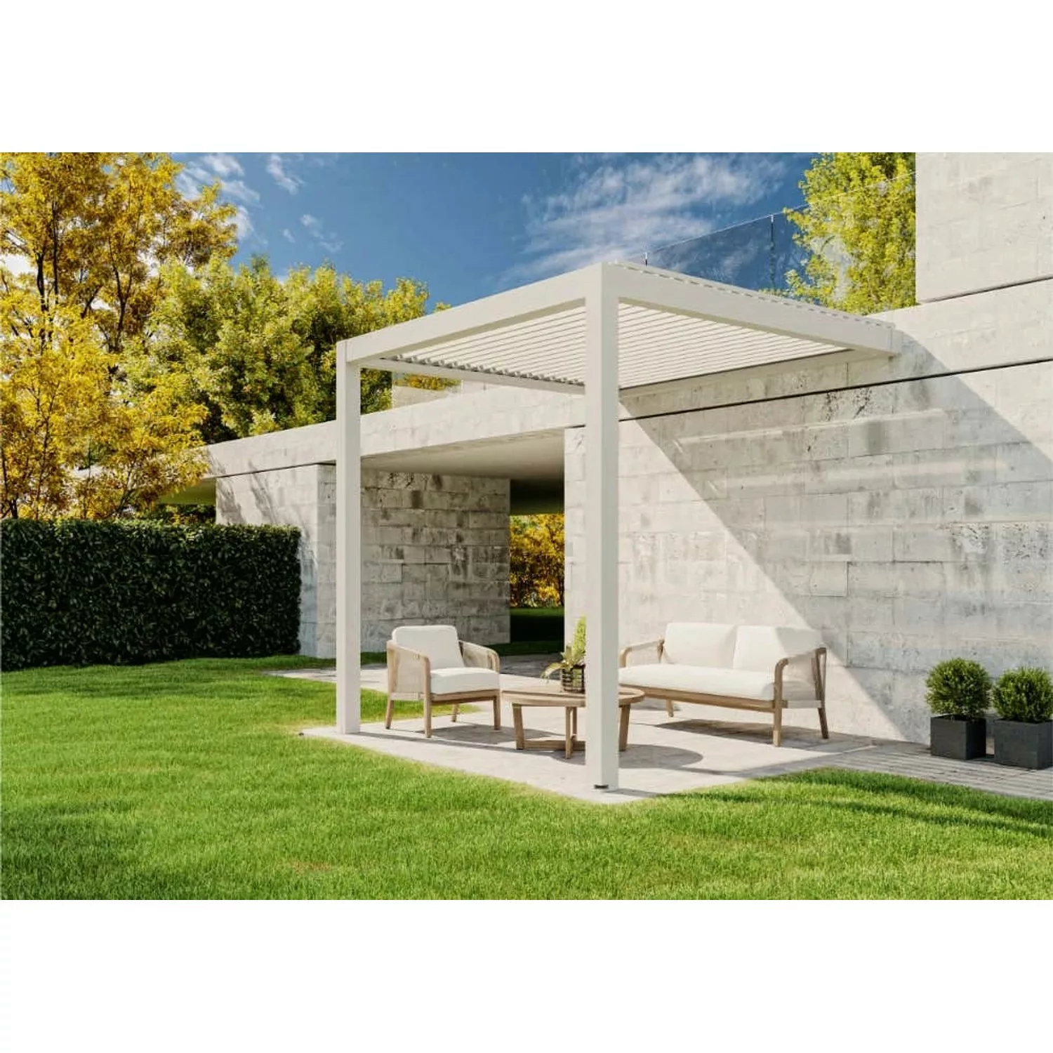 Huun Pergola Mezzo Wandmontiert in Weiß 300 x 300 cm günstig online kaufen